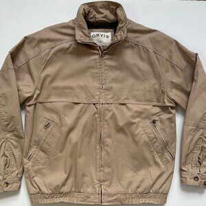 Men's ORVIS Khaki Tan Fishing Hunting Cargo Jacket Coat Sz Med Rugged